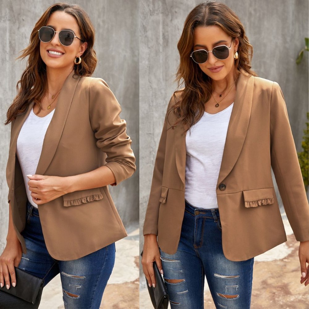 Lapel Collar Button Pocket Blazer